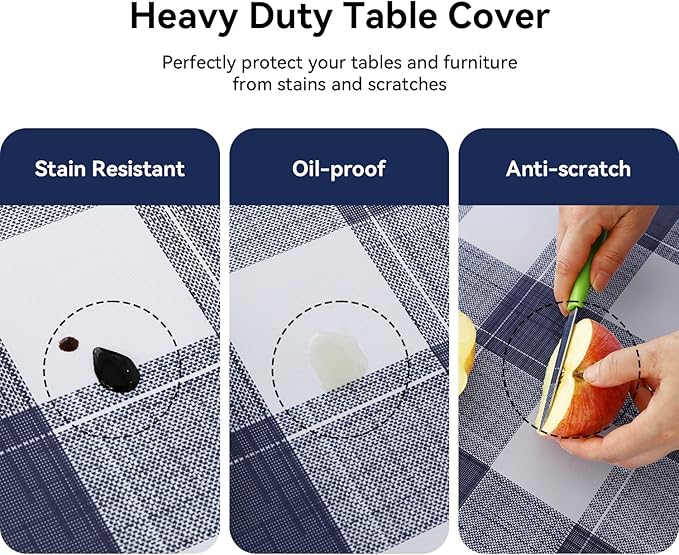 Romanstile Rectangle Plastic Tablecloth, 100% Waterproof Oil-Proof Checkered PVC Table Cloths, Heavy Duty Vinyl Table Covers for Dining, Camping, Picnic, Outdoor - 52 x 70 Inch, Blue Checkered