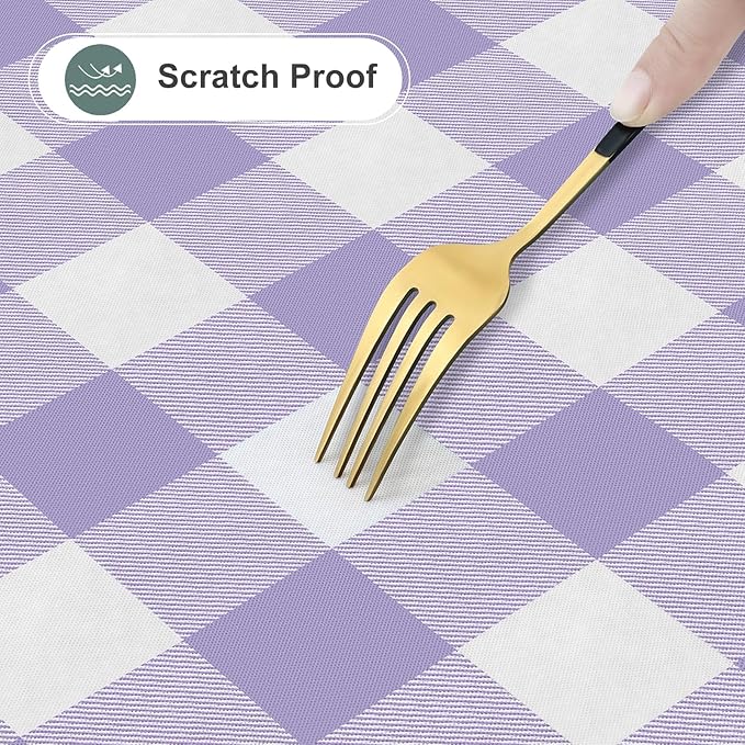 misaya Rectangle Waterproof Vinyl Table Cloth, Buffalo Flannel Backed Tablecloth, Wipeable Plastic Table Cover for Dinner, Kitchen, Outdoor (54" x 78", Lavender and White)