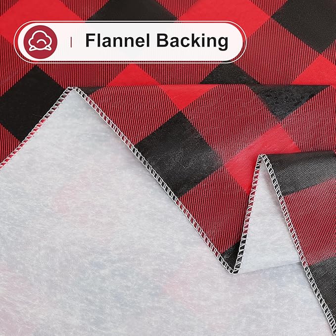 misaya Rectangle Waterproof Vinyl Table Cloth, Buffalo Flannel Backed Tablecloth, Wipeable Plastic Table Cover for Dinner, Kitchen, Picnic (60" x 120", Red and Black)