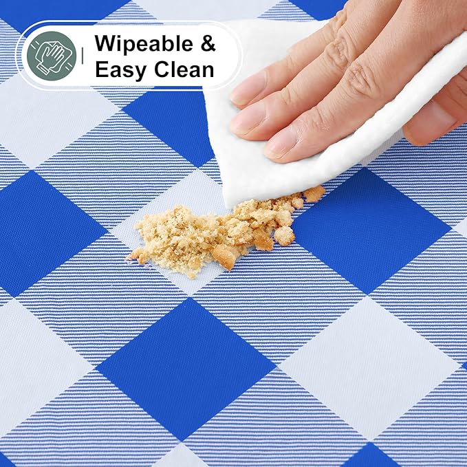 misaya Buffalo Rectangle Picnic Tablecloth, 4 Foot Elastic Fitted Vinyl Table Cloth with Flannel Backing, Waterproof Plaid Table Covers for Dining, Camping, Outdoor (Blue and White, 24" x 48")