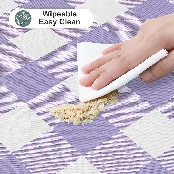 misaya Rectangle Waterproof Vinyl Table Cloth, Buffalo Flannel Backed Tablecloth, Wipeable Plastic Table Cover for Dinner, Kitchen, Outdoor (54" x 78", Lavender and White)