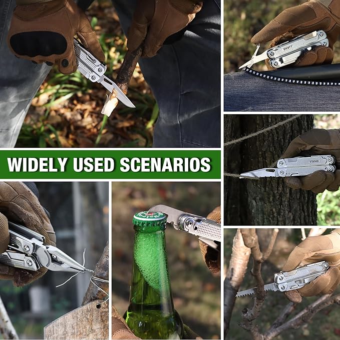 SHALL Multi Tool, 18-in-1 Multitool Pliers, Stainless Steel Multi-tool Pocket Knife w/Screwdriver Bit, Self-locking Multipurpose Tool w/Sheath for Camping Fishing Survival Hunting