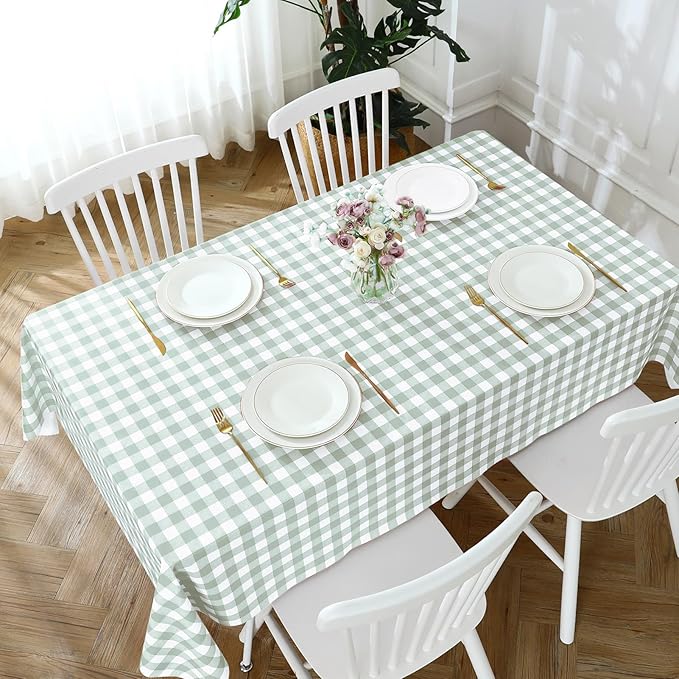 Romanstile Rectangle Plastic Tablecloth, 100% Waterproof Oil-Proof Checkered PVC Table Cloth, Heavy Duty Vinyl Table Cover for Dining, Camping, Picnic, Outdoor - 54 x 78 Inch, Light Grey