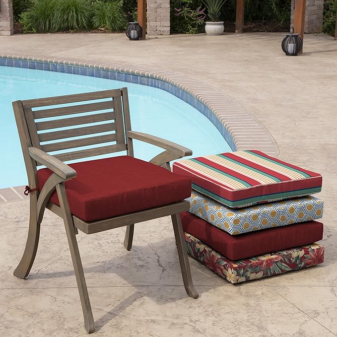 Arden Seat Cushion, 21 x 21, Rain-Proof, Fade Resistant, Cushion for Patio Dining, Adirondack, and Outdoor Chairs Ruby Red Leala