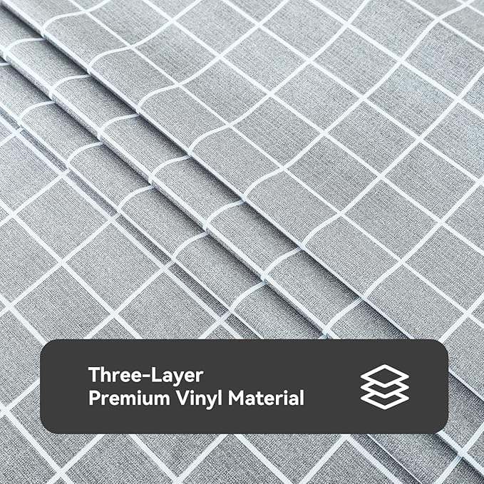 Romanstile Rectangle Plastic Tablecloth, 100% Waterproof Oil-Proof Checkered PVC Table Cloths, Heavy Duty Vinyl Table Covers for Dining, Camping, Picnic, Outdoor - 54 x 120 Inch, Grey