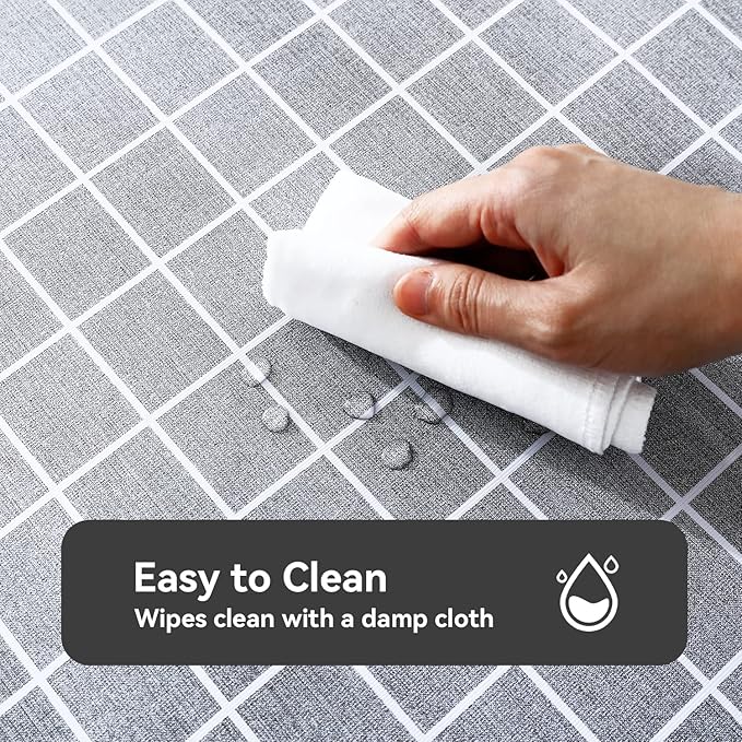 Romanstile Rectangle Plastic Tablecloth, 100% Waterproof Oil-Proof Checkered PVC Table Cloths, Heavy Duty Vinyl Table Covers for Dining, Camping, Picnic, Outdoor - 54 x 120 Inch, Grey