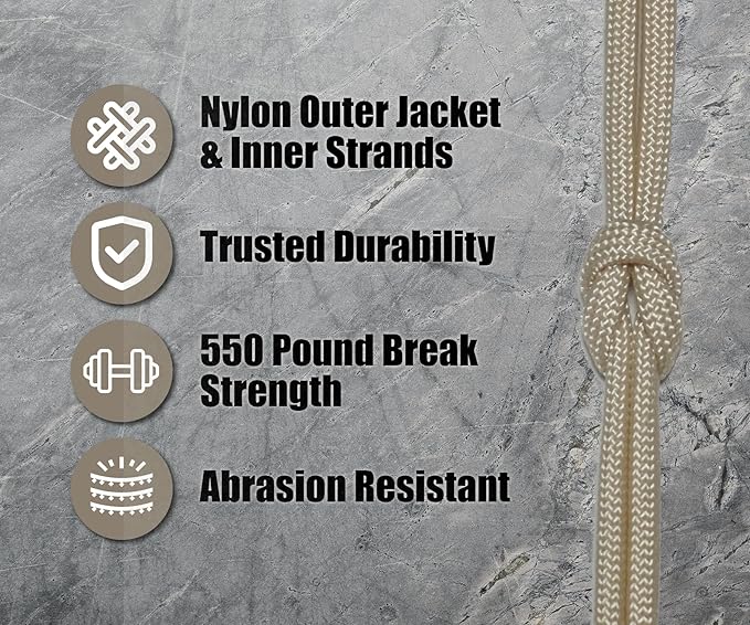 BORED? PARACORD! 550 lb Paracord - Ideal for Crafting, Camping, DIY Projects, Active & Military Outdoors - Strong Survival Rope - Tactical Parachute Cord Type III - Cream 50 Feet