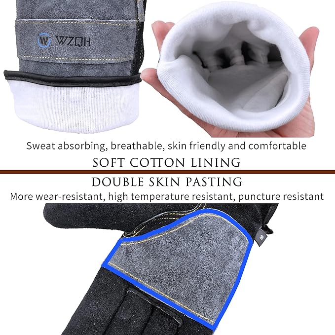 Leather Work Gloves for Men or Women. X-Small Glove for Gardening, Tig/Mig Welding, Construction, Chainsaw, Farm, Ranch, etc. Cowhide, Cotton Lined, Utility, Firm Grip, Durable. Grey-Black XS