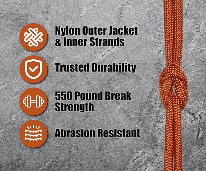 BORED? PARACORD! 550 lb Paracord - Ideal for Crafting, Camping, DIY Projects, Active & Military Outdoors - Strong Survival Rope - Tactical Parachute Cord Type III - International Orange 50 Feet