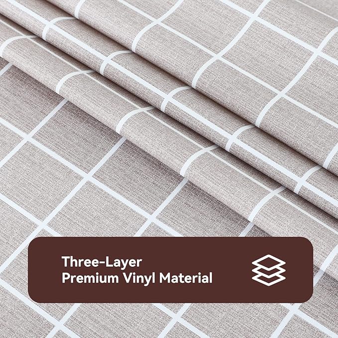 Romanstile Rectangle Plastic Tablecloth, 100% Waterproof Oil-Proof Checkered PVC Table Cloths, Heavy Duty Vinyl Table Covers for Dining, Camping, Picnic, Outdoor - 52 x 70 Inch, Sand