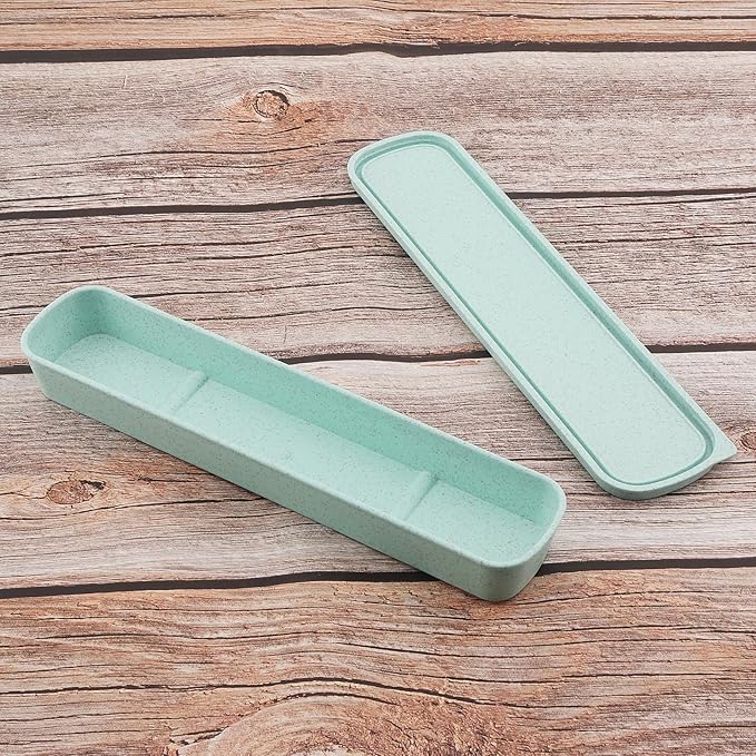 OriGlam 1pcs Portable Flatware Box Travel Tableware Storage Case Box, Utensil Case Flatware Storage Box for Cutlery Kit, 9.84 x 2.40 inch (Green)