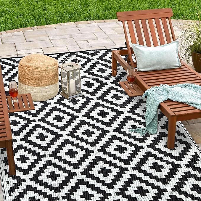 Plastic Straw Rug, Waterproof Outdoor Rug, Reversible Plastic Camping RV Rug, Large Floor Mat and Area Rug for Camping, Patio, Backyard, Deck, Picnic, Beach (S, 5 * 8)
