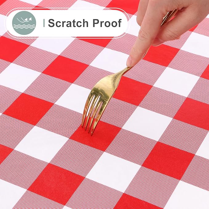 misaya Square Waterproof Vinyl Table Cloth, Buffalo Flannel Backed Tablecloth, Wipeable Plastic Table Cover for Dinner, Kitchen, Outdoor (54" x 54", Red and White)