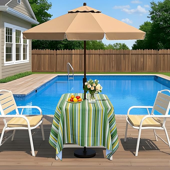 SquarePie Outdoor Tablecloth Rectangle with Umbrella Hole and Zipper Waterproof Stain Resistant Table Linen Cloth for Patio Picnic Garden Party, 52x70 Green Stripe