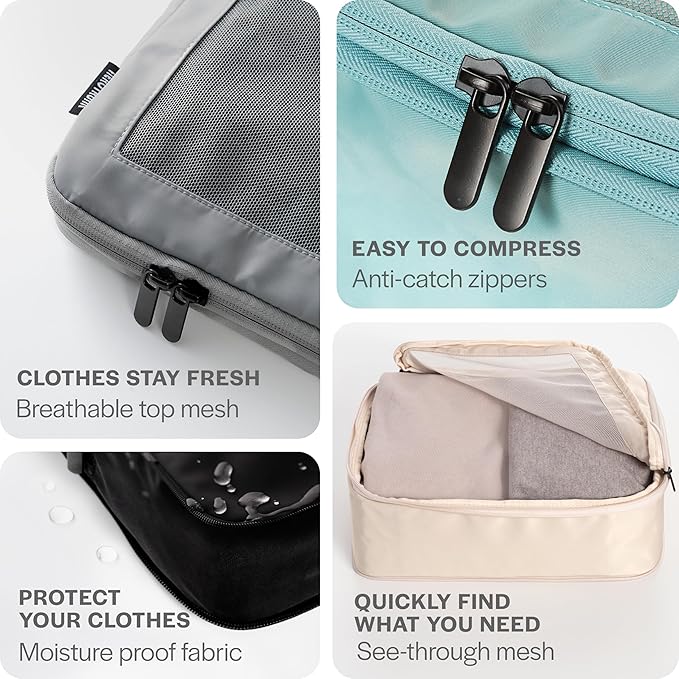 Compression Packing Cubes for Travel - Luggage Organizer Bags - Double Zipper Packing Cubes for Suitcases (2-Pack, Beige)