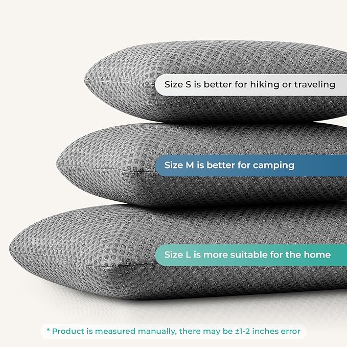 Travel Pillow Memory Foam Pillows, Camping Pillow-Compressible Medium Firm, Breathable Cover, Ideal Backpacking Hiking, Bed Pillows, Airplane and Car (Dark Grey, S)