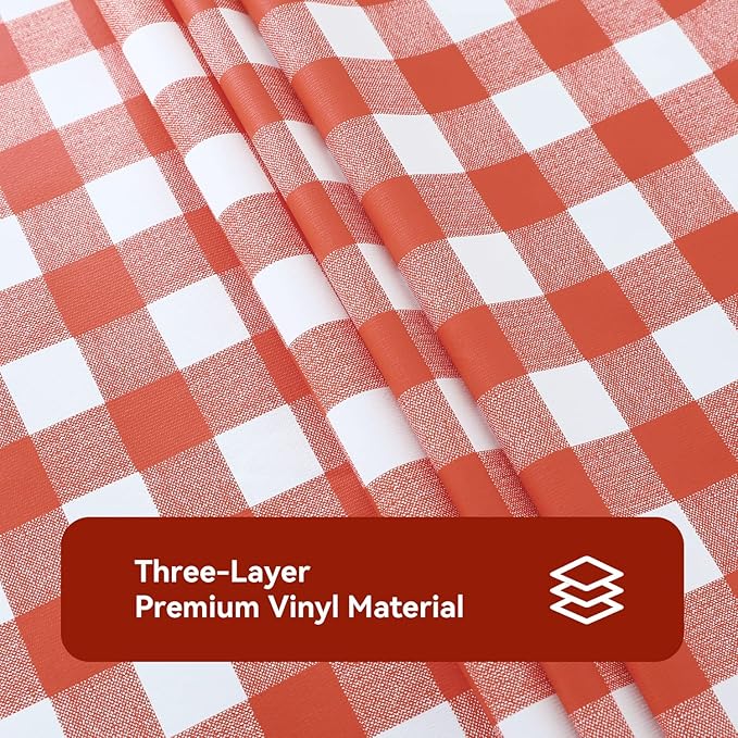 Romanstile Rectangle Vinyl PVC Tablecloth, 100% Waterproof Buffalo Plaid Plastic Table Cloth, Oil Proof Heavy Duty Wipeable Table Covers for Dining/Camping/Picnic/Outdoor - 54 x 108, Red and White