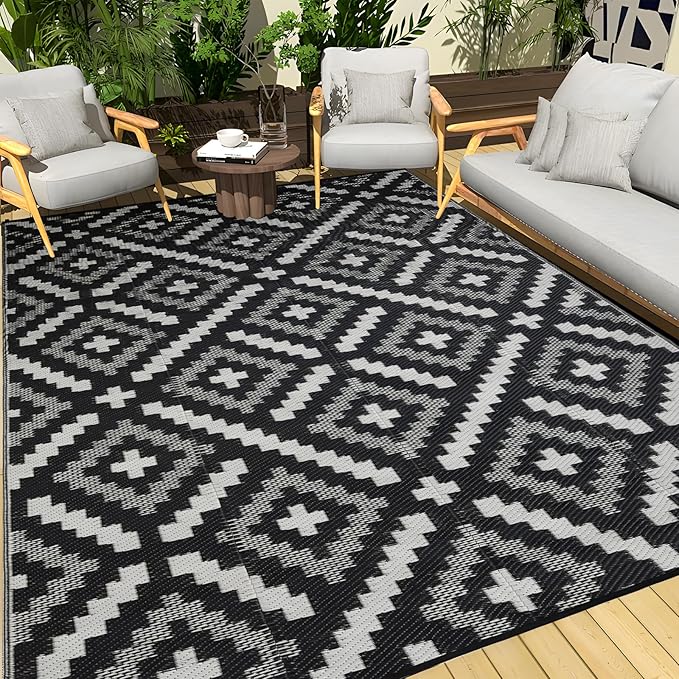 Outdoor Rug 5x8 ft Waterproof, Reversible Outdoor Plastic Straw Rug for Patios Clearance, Outdoor Area Rug Carpet RV Mat for Camping Backyard Deck Porch