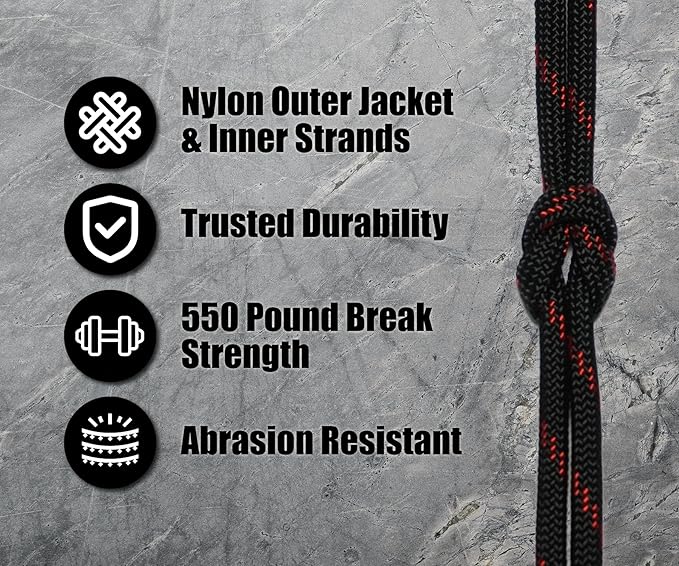 BORED? PARACORD! 550 lb Paracord - Ideal for Crafting, Camping, DIY Projects, Active & Military Outdoors - Strong Survival Rope - Tactical Parachute Cord Type III - Thin Red Line 100 Feet