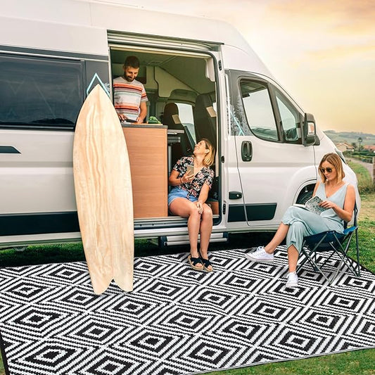 Plastic Straw Rug, Waterproof Outdoor Rug, Reversible Plastic Camping RV Rug, Large Floor Mat and Area Rug for Camping, Patio, Backyard, Deck, Picnic, Beach (H, 5 * 8)