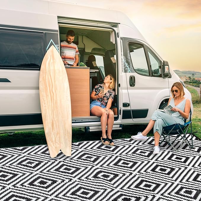 Plastic Straw Rug, Waterproof Outdoor Rug, Reversible Plastic Camping RV Rug, Large Floor Mat and Area Rug for Camping, Patio, Backyard, Deck, Picnic, Beach (H, 9 * 12)