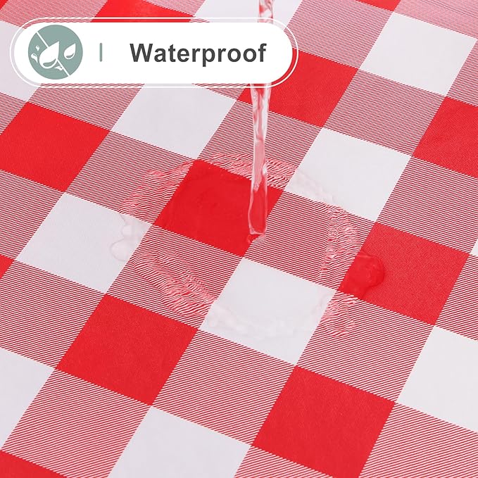 misaya Square Waterproof Vinyl Table Cloth, Buffalo Flannel Backed Tablecloth, Wipeable Plastic Table Cover for Dinner, Kitchen, Outdoor (54" x 54", Red and White)
