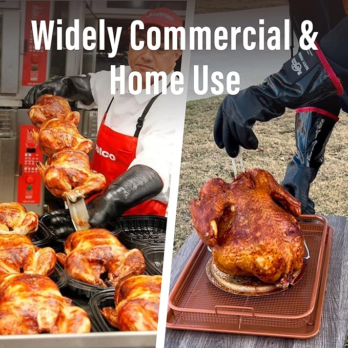 RAPICCA 700°F Heat Resistant BBQ Grill Gloves: Oil Resistant Waterproof for Smoking Grilling Cooking Barbecue Deep Frying Turkey Rotisserie Handling Hot Greacy Meat Stocking Stuffers - Long Sleeve