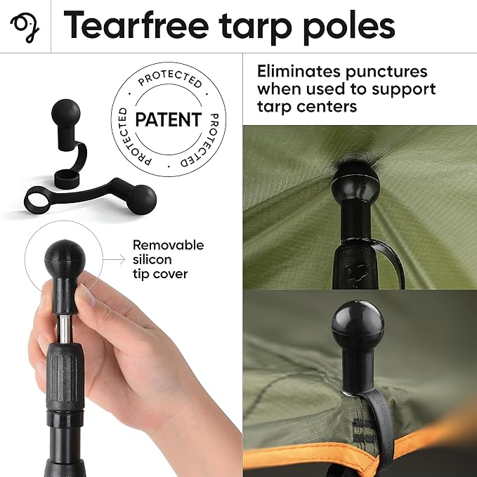 Green Elephant Camping Tarp Poles - Adjustable Aluminum Telescoping Tent Poles for Tarps, Canopy & Awning - Heavy Duty Collapsible Pole Set of 2 - Extends 8ft 2.8 in, Shrinks to 2ft 9.5 in.