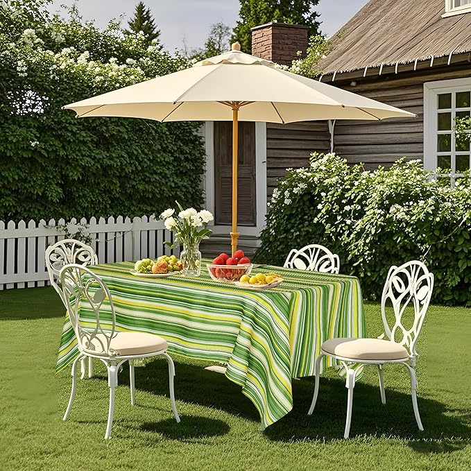 SquarePie Outdoor Tablecloth Rectangle with Umbrella Hole and Zipper Waterproof Stain Resistant Table Linen Cloth for Patio Picnic Garden Party, 52x70 Green Stripe