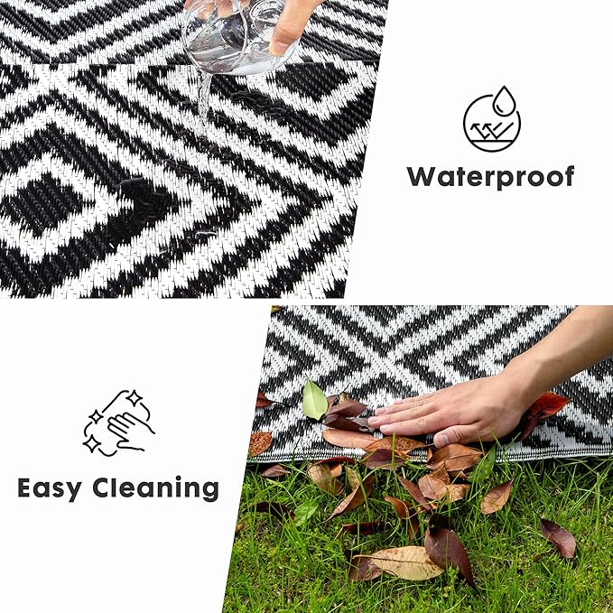 Plastic Straw Rug, Waterproof Outdoor Rug, Reversible Plastic Camping RV Rug, Large Floor Mat and Area Rug for Camping, Patio, Backyard, Deck, Picnic, Beach (H, 9 * 12)