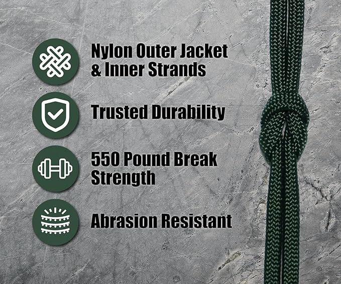 BORED? PARACORD! 550 lb Paracord - Ideal for Crafting, Camping, DIY Projects, Active & Military Outdoors - Strong Survival Rope - Tactical Parachute Cord Type III - Hunter Green 100 Feet