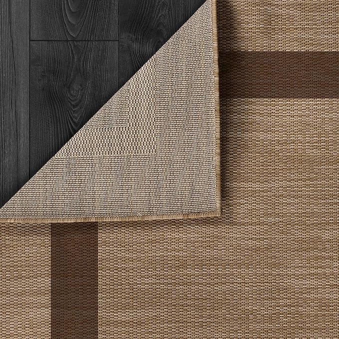 CAMILSON Outdoor Rug 5x7 - Modern Outside Rugs for Patios Porches Waterproof Durable Washable Non-Shedding, Easy-to-Clean Indoor Outdoor Area Carpet (5 x 7, Bordered - Jute)