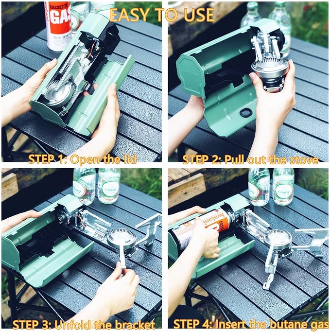 ONLYFIRE OUTDOOR LIVING Foldable Camping Stove with Storage Bag, Portable Butane Stove with Bottle Opener, Gas Stove for Picnic, Backpacking Hiking, Adventure, Car Travel, RV Trip, Emergency, GS330