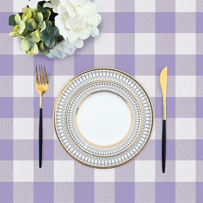 misaya Rectangle Waterproof Vinyl Table Cloth, Buffalo Flannel Backed Tablecloth, Wipeable Plastic Table Cover for Dinner, Kitchen, Outdoor (54" x 78", Lavender and White)