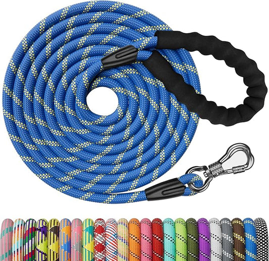 NTR Heavy Duty Dog Leash,15FT Long Rope Lead for Training with Swivel Lockable Hook,Reflective Threads and Comfortable Handle, Dog Lead for Walking,Hunting,Camping for Medium and Large Dogs