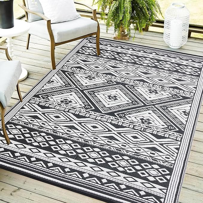 Outdoor Rug 9x12 ft Waterproof, Reversible Outdoor Plastic Straw Rug for Patios Clearance, Outdoor Area Rug Carpet RV Mat for Camping Backyard Deck Porch