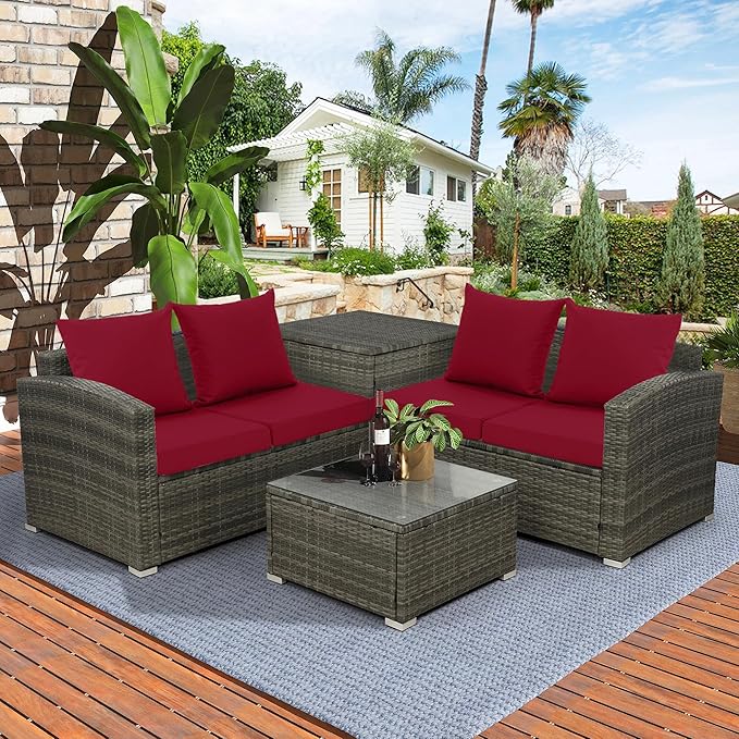 Outdoor Chair Cushions, Waterproof Outdoor Cushions for Patio Furniture w/Fade-Resistant, Removable & Machine-Washable Covers, 19x19 Inch, Ideal for Seat in Gardens/Porch – Set of 4, Burgundy
