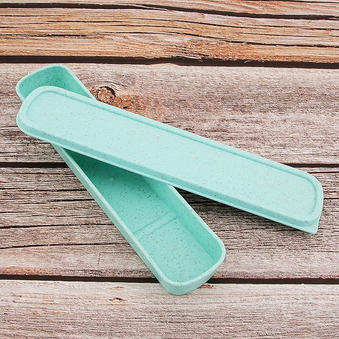 OriGlam 1pcs Portable Flatware Box Travel Tableware Storage Case Box, Utensil Case Flatware Storage Box for Cutlery Kit, 9.84 x 2.40 inch (Green)