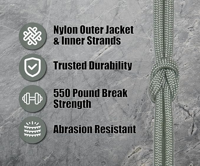 BORED? PARACORD! 550 lb Paracord - Ideal for Crafting, Camping, DIY Projects, Active & Military Outdoors - Strong Survival Rope - Tactical Parachute Cord Type III - Silver 100 Feet