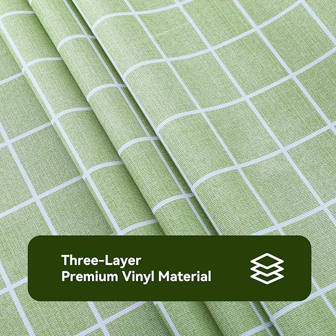 Romanstile Rectangle Plastic Tablecloth, 100% Waterproof Oil-Proof Checkered PVC Table Cloths, Heavy Duty Vinyl Table Covers for Dining, Camping, Picnic, Outdoor - 54 x 108 Inch, Green