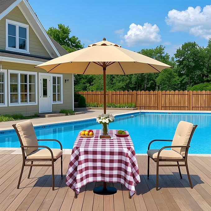 SquarePie Outdoor Tablecloth with Umbrella Hole and Zipper Rectangle Waterproof Table Cloth Spillproof Table Cover for Camping Picnic Patio Garden, 52x70 Burgundy Red Checkered