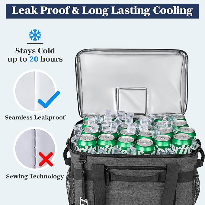 OPUX Cooler Bag, 48 Cans Insulated Soft Collapsible Portable Cooler, Soft Sided Leakproof Cooler for Beach Camping with Shoulder Strap, Ice Chest for Travel Road Trip Picnic, Charcoal Gray