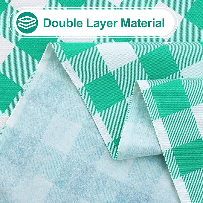 misaya Rectangle Waterproof Vinyl Table Cloth, Buffalo Flannel Backed Tablecloth, Wipeable Plastic Table Cover for Dinner, Kitchen, Outdoor (54" x 120", Green and White)