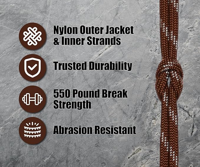BORED? PARACORD! 550 lb Paracord - Ideal for Crafting, Camping, DIY Projects, Active & Military Outdoors - Strong Survival Rope - Tactical Parachute Cord Type III - Pig Skin 50 Feet