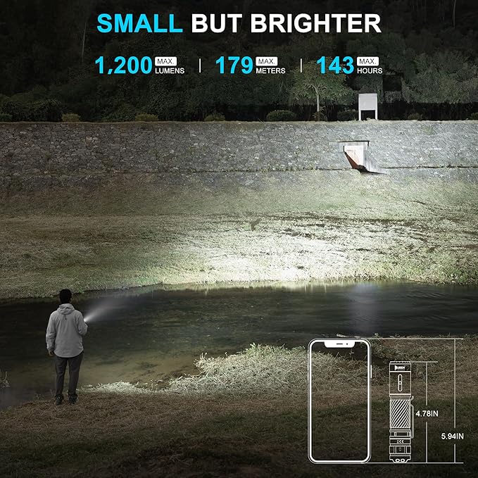 WUBEN C3 Flashlight 1200 High Lumens Rechargeable Flashlights 6 Modes Super Bright IP68 LED Tactical Flashlight for Camping, Home, Emergenc, Inspection, Repair, Tool Gifts for Men(Khaki)
