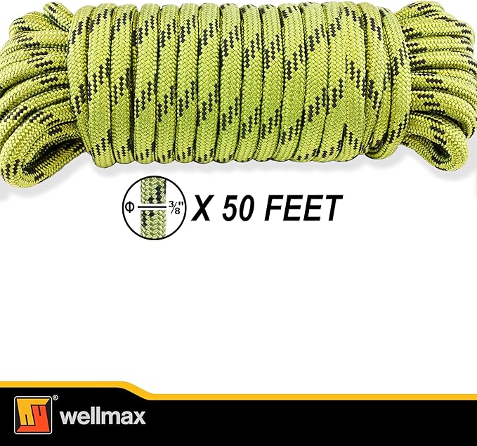 Wellmax Diamond Braid Nylon Rope, 3/8 in X 50 Foot, UV Resistant, High Strength and Weather Resistant - Camo