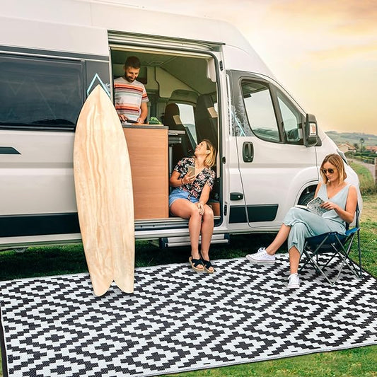 Plastic Straw Rug, Waterproof Outdoor Rug, Reversible Plastic Camping RV Rug, Large Floor Mat and Area Rug for Camping, Patio, Backyard, Deck, Picnic, Beach (S, 9 * 12)