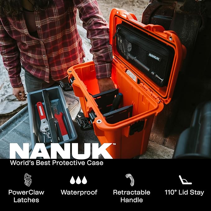NANUK Trail 15 – 15.9L (4.2-Gallon) Waterproof Storage Box – Cargo Case with Modular Dividers for Camping, Fishing & Outdoor Storage - Dustproof and Impact Resistant (12.9” x 9.7” x 10.3”) – Orange
