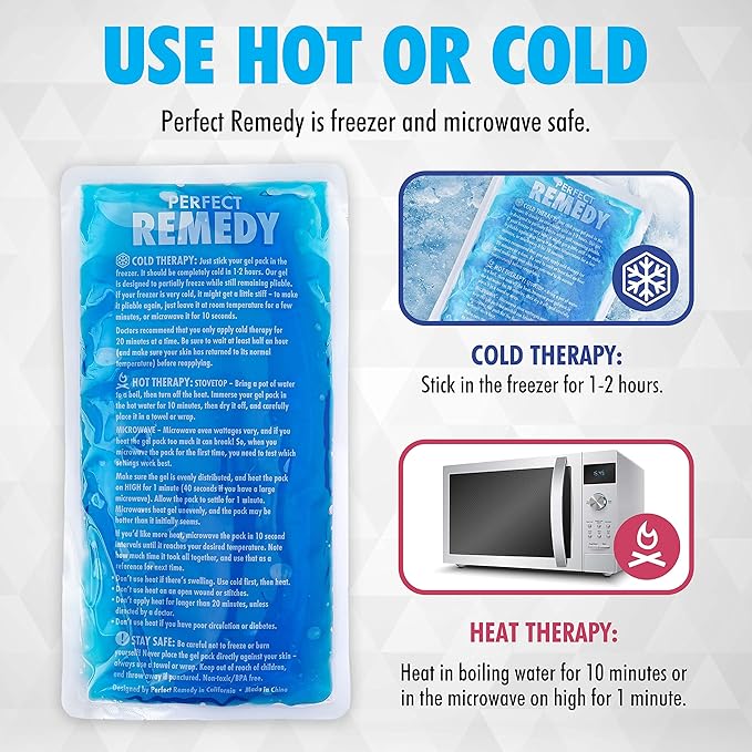 Perfect Remedy 2-Pack Gel Ice Packs for Injuries - Reusable, Soft & Flexible Hot & Cold Compress, Soothing Aid for Sprains, Strains, Soreness conditions, Alternative to Hot Water Bottles (Blue, Large)