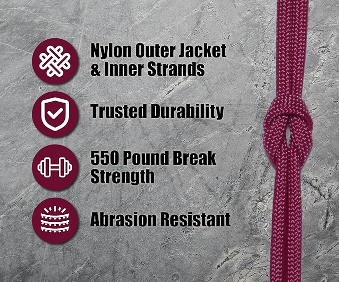 BORED? PARACORD! 550 lb Paracord - Ideal for Crafting, Camping, DIY Projects, Active & Military Outdoors - Strong Survival Rope - Tactical Parachute Cord Type III - Fuchsia 250 Feet